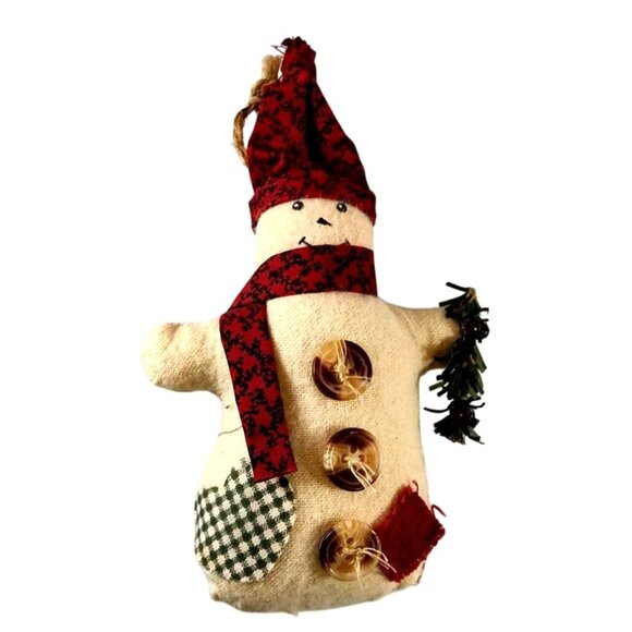 Set Of 8 Rustic Snowman Christmas Ornaments With Plaid Details & Button Accents - Picture 7 of 10